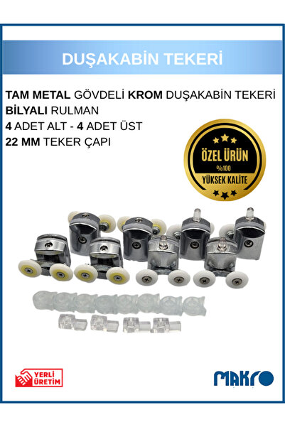 GLASSMAKRO 1. Kalite Duşakabin Tekerleği 8'li Cam Kabin Rulman Krom Tam Metal...