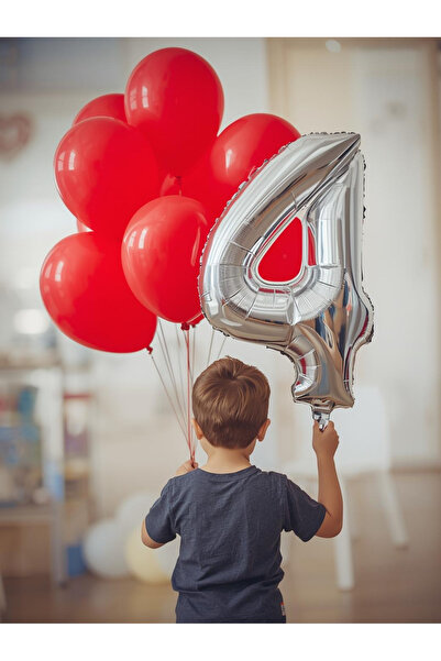 Umamiçe 4 Number Balloon Set – 40 Inch (100 cm) Foil Balloon + 10 Metallic Re...