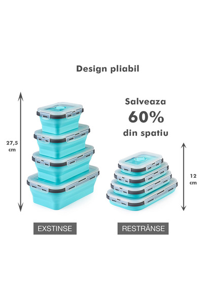 Onuvio Set of 4 Onuvio® Rectangular Expandable Food Grade Silicone Casseroles with Lids - Dark Blue