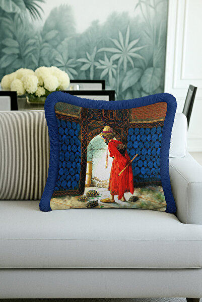 Evimde Bambaşka غطاء وسادة فاخر ذو شراشيب ذهبية اللون بتصميم ملكي - غطاء وساد...