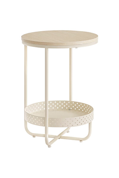 VASAGLE Noptieră rotundă cu coș de depozitare, cadru metalic, 40x55 cm, crem