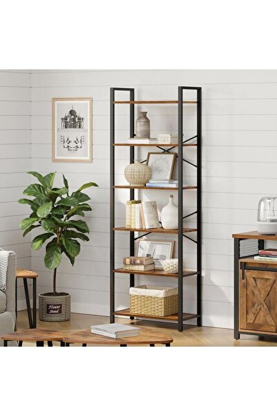 VASAGLE Bookcase with steel frame and 6 shelves, industrial style, 66x30x186cm, rustic brown