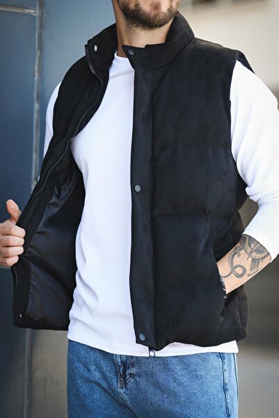 since 1990 man Mantaff Pocketed Stand Collar Filling Men's Inflatable Suede Nubuck Vest