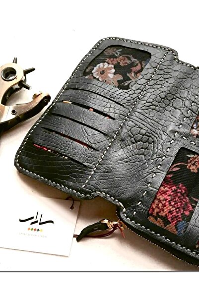 Kadın Deri Cüzdan ve Telefon Çantası – El Yapımı Croco Desen