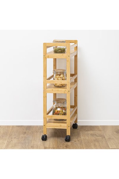 OEM Etajera mobila Linha din bambus, 3 niveluri, dimensiuni compacte, 45x22x80 cm, natur