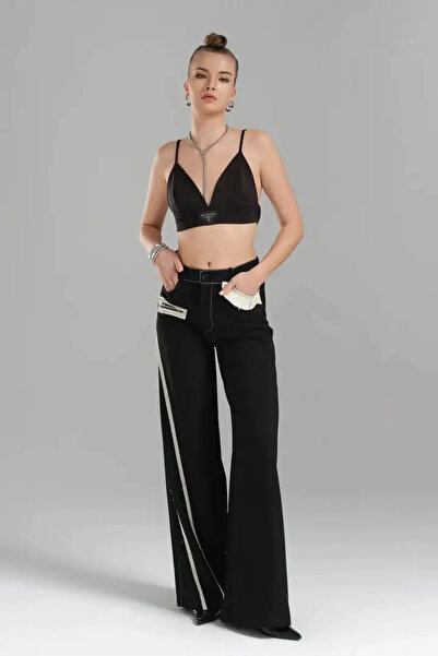 it's basic tw3 Kadın Dokuma Kumaş Arka Kemer Lastikli Tasarım Pantolon