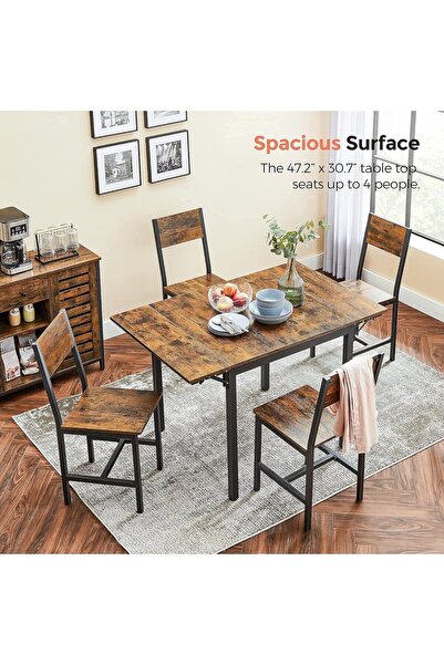 SERSIMO VASAGLE Extendable Kitchen or Living Room Table for Small Spaces, 75x78x85/120cm, Brown