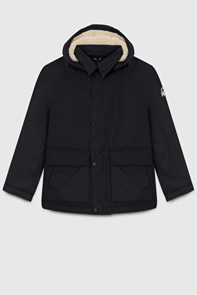 Benetton معطف للأولاد من عمر 4-14 سنة باللون الأسود
