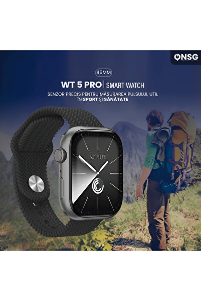 ONSG WT5 Pro Smart Watch, AMOLED 45mm, Bluetooth 5.1, Health Monitoring, Black