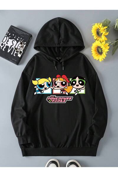 StartMore سترة بغطاء للرأس مطبوعة برسوم كرتونية لشخصيات فتيات القوة، مقاس كبي...