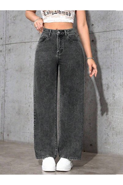 Wkm Denim بنطلون جينز نسائي فضفاض بخصر عالٍ قابل للغسل