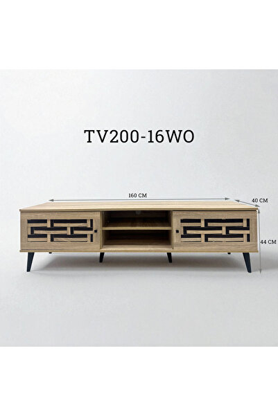 TrentonGCC Modern MDF TV Cabinet 160cm with Storage Shelves, Woven Door Design & Heavy Duty Plastic Legs