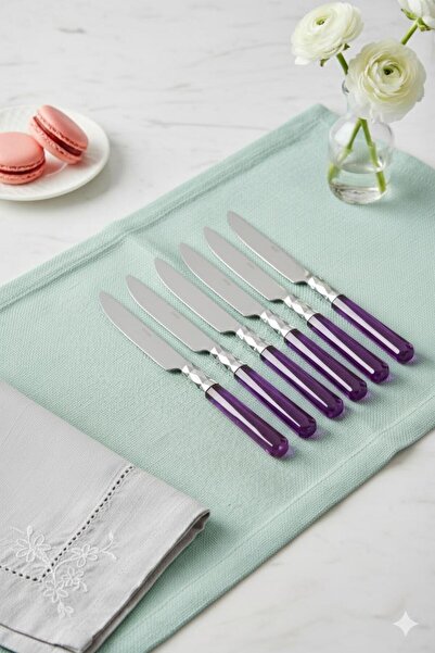 HSDemirci 6-Piece Stainless Steel Purple Dessert Knife Set