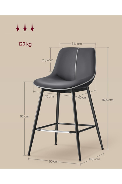 OEM VASAGLE Set of 2 bar stools, ergonomic artificial leather backrest, metal frame, 50x50x88 cm, black