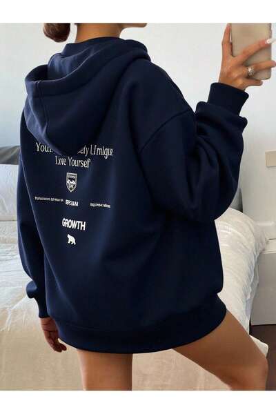 StartMore Livesso Slogan Graphic Drop Shoulder Drawstring Thermal Lined Hoodi...