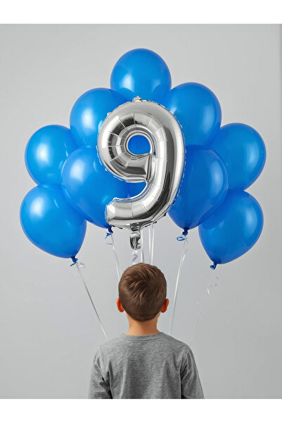Umamiçe 9 Number Balloon Set – 40 Inch (100 cm) Foil Balloon + 10 Metallic Bl...