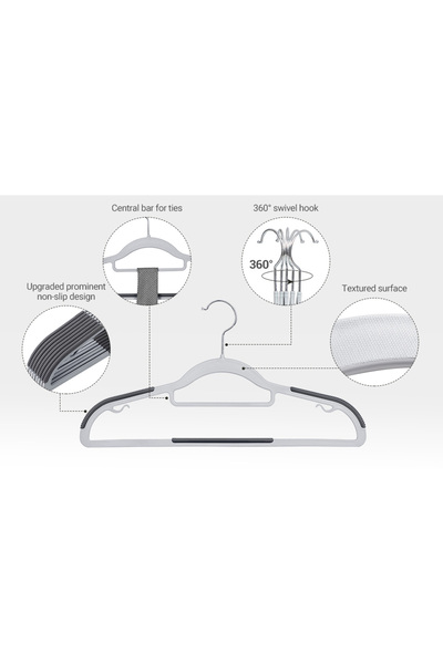 OEM SONGMICS Set of 30 Clothes Hangers, Non-Slip, Tie Bar and Swivel Hook, 42c