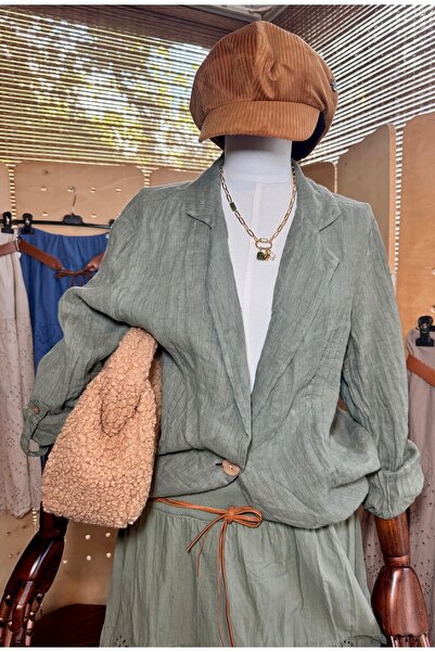 Matcha Butik Kadın Haki Yeşili Beli Lastikli Brodeli Bohem Uzun Etek – Standart Beden