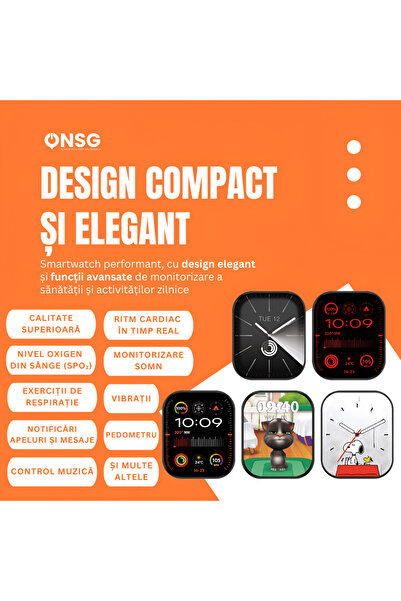 ONSG WT5 Pro Smart Watch, AMOLED 45mm, Bluetooth 5.1, Health Monitoring, Black