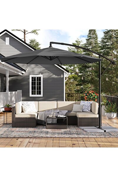 SONGMICS Garden umbrella with banana side arm, 300cm, grey