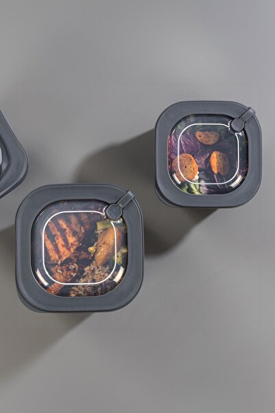 HSDemirci Square 3-Piece Vacuum Sealed Air-Free Storage Container Set Smoked