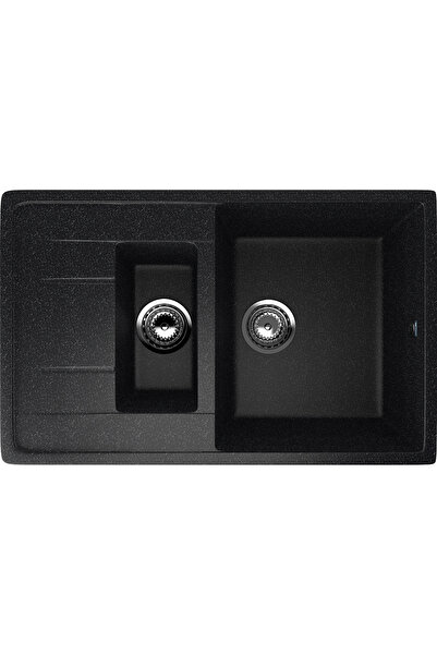 brg Chiuvetă de bucătărie dreptunghiulară cu 2 cuve Ulgran U-205-308 Neagră, 77 x 49,5 cm