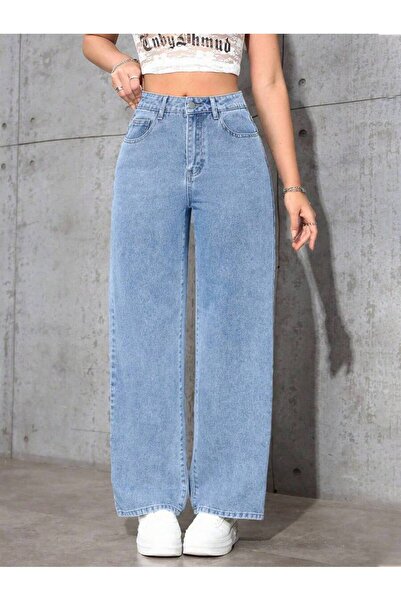 Wkm Denim Women's Baggy Fit High Waist Denim Jean Washed Pants