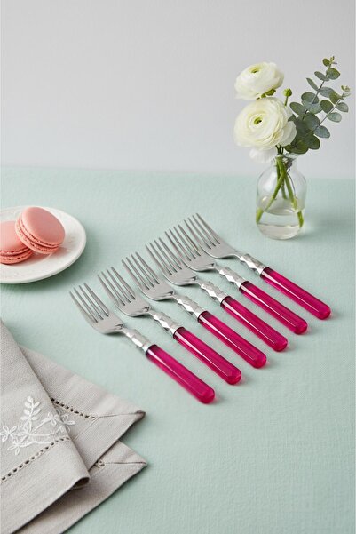 SHNSTORE Set of 6 Stainless Steel Pink Dessert Forks