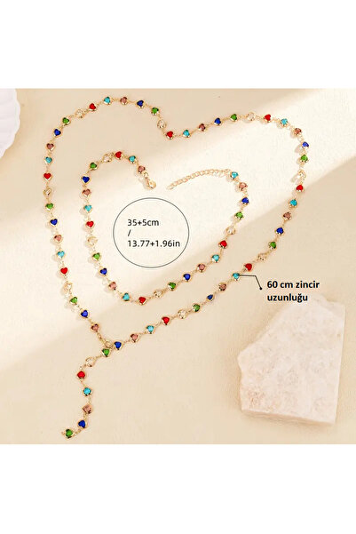 PURE BERRY Y KOLYE 2'Lİ YENİ MODA RENKLİ KALPLİ KOLYE