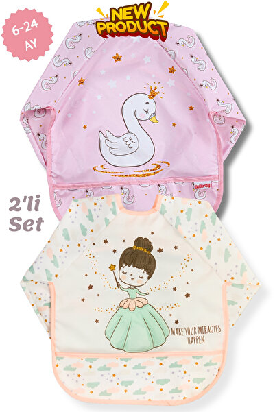 Apronica 2'Li Uzun Kollu Giyilebilir Sevimli Prenses-Kuğu Desen Sıvı Geçirmez...