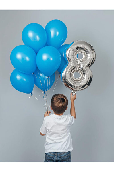 Umamiçe 8 Number Balloon Set – 40 Inch (100 cm) Foil Balloon + 10 Metallic Bl...