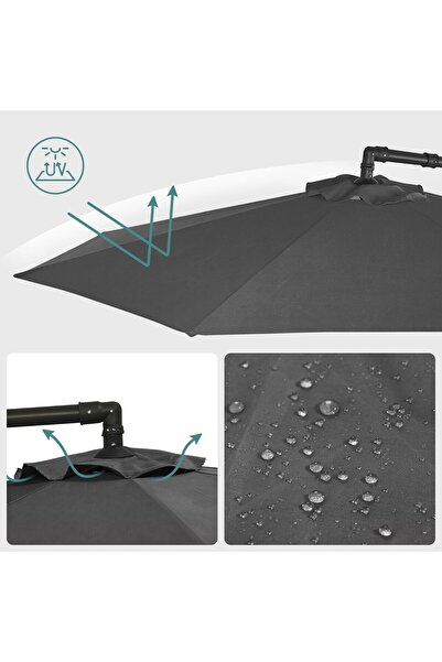 SONGMICS Garden umbrella with banana side arm, 300cm, grey