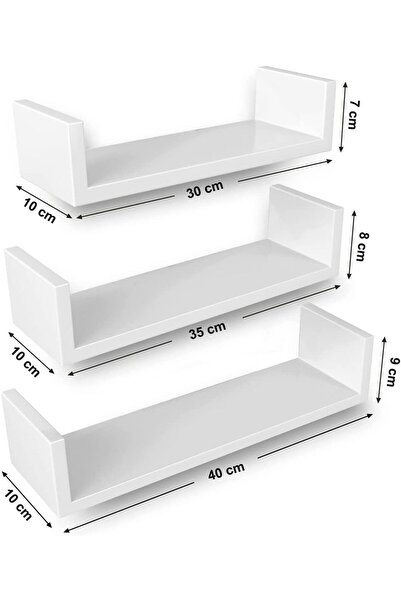 OEM SONGMICS Floating Wall Shelves, Set of 3, MDF, 30, 35 and 40 cm, White