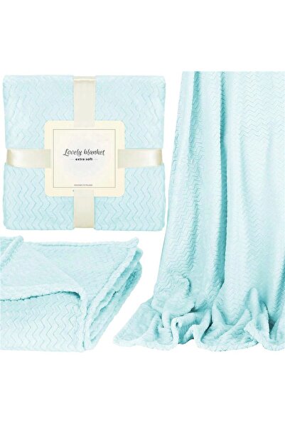 SERSIMO Pătură pufoasă pentru 2 persoane, 2 fețe, model în relief, 200x220cm, albastră