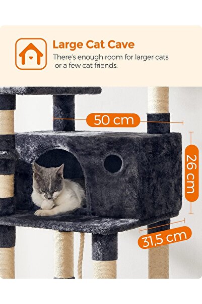 feandrea Cat play set, tree type, 3 beds, hiding places, hammock, 50x50x164 cm, gray