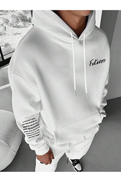 StartMore سترة رجالية بغطاء للرأس من مانفينيتي هايبمود مع رسومات نصية، هودي ب...