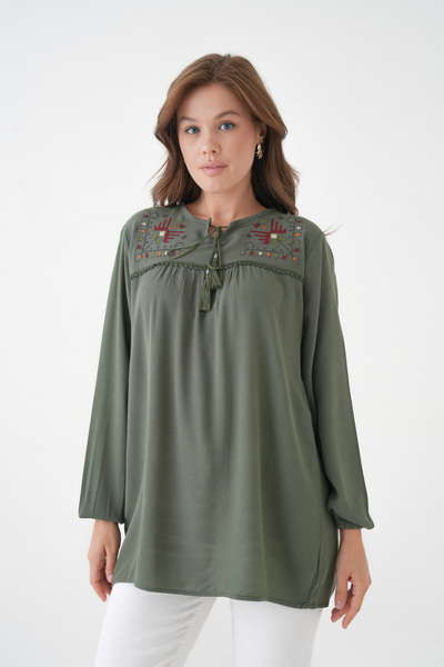 mermaya комір на зав'язках, вишивка з етампним візерунком, блузка з рюшами