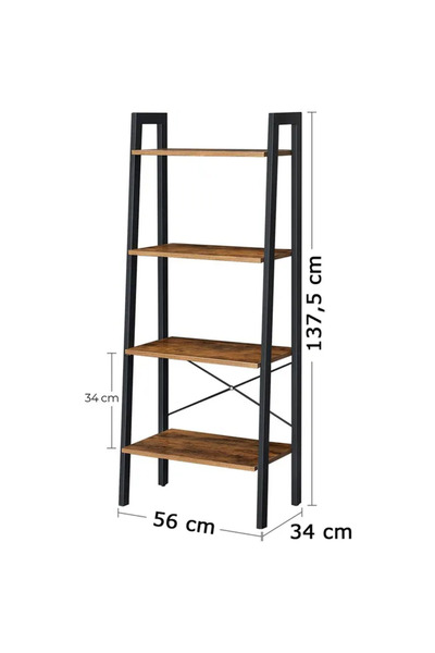 VASAGLE Ladder Bookcase, Steel Frame with 4 MDF Shelves, Industrial Style, 56x34x138cm, Brown