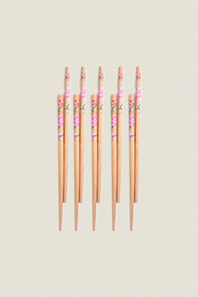 EVİMDM Bamboo Flower Patterned Chopsticks - 10 Pieces