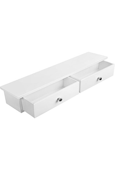 SONGMICS Raft de perete plutitor cu 2 sertare, MDF, încărcare 15 kg, 15x65x10 cm, alb