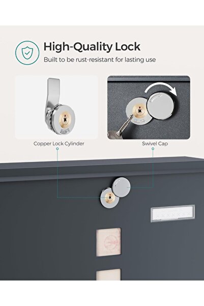 SONGMICS Outdoor Mailbox, for Fence or Wall, Galvanized Steel, with Lock, 31x10x34cm, Gray