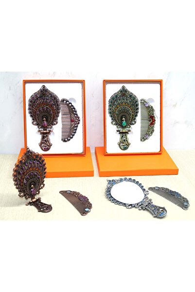 Store Tavuskuşu Katlanabilir Ayna ve Tarak Seti 17x7,5 Taşınabilir ve Şık Hed...