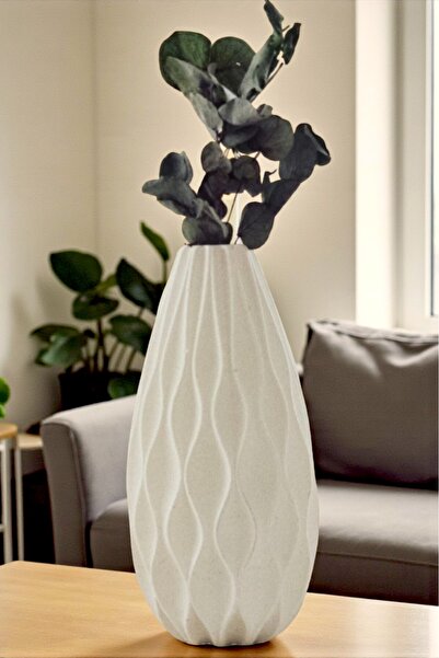 EVROSİ Güz Güzeli Dalga Desenli 20cm Kuru Bitki İçin Beton Vazo