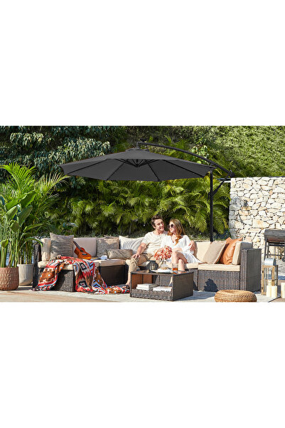 SONGMICS Banana Side Arm Garden Umbrella, 300cm, with Solar LED Lighting, Grey