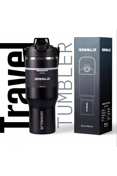 Riizzlr 1000ml Insulated Water Bottle Tumbler with 2-in-1 Straw & Sip Lid – Keeps Drinks Hot 12H / Cold 24H