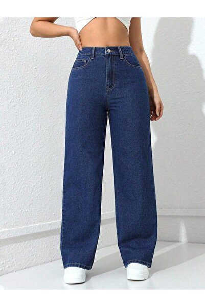 Wkm Denim بنطلون جينز نسائي فضفاض بخصر عالٍ قابل للغسل