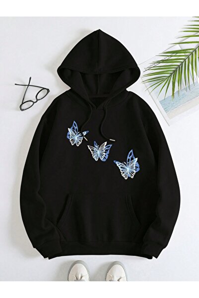 StartMore هودي نسائي عصري كاجوال بطبعة فراشة ملونة للخريف والشتاء دافئ ورياضي