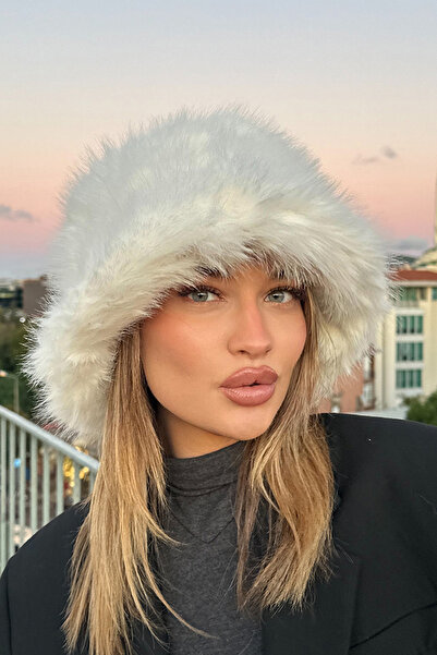 Mavelle Women's White Winter Bucket Hat |   Faux Fur Fashion Hat |   Russian Style Kalpak