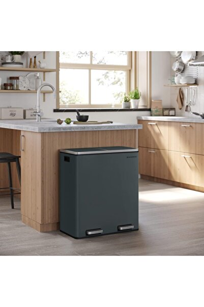 SONGMICS Stainless steel waste bin with 2 selective collection compartments, 2x30 liters, gray