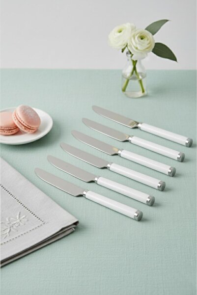 HSDemirci 6-Piece Stainless Steel Dinner Knife Set White Handle 15 cm